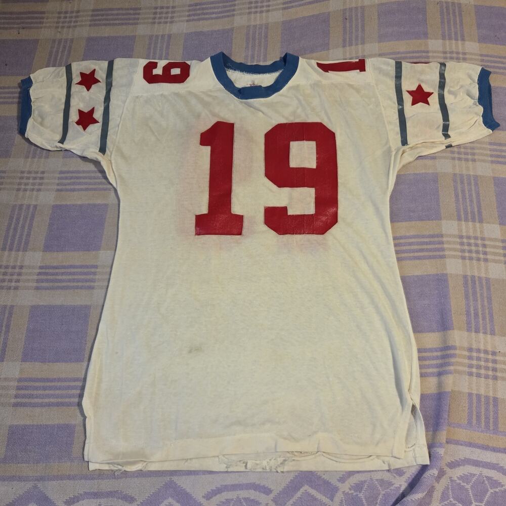 Vintage 50s 60s Durene Football Jersey Deckers Stars Thin # 19 T Shirt Ringer